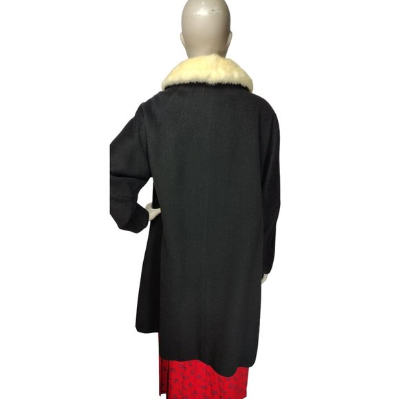 Vintage 1930's Black Wool Fox Fur Collar Open Front Opera Swing Dress Ov… - Picture 7 of 16